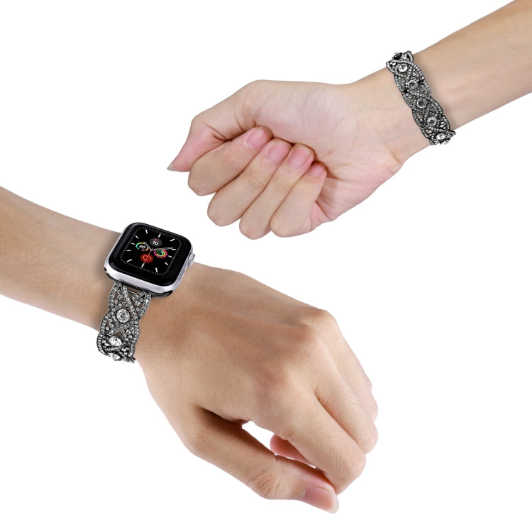 Diamonds Twist Metal Watch Band For Apple Watch 7 41mm(Black) - Watch Bands by buy2fix | Online Shopping UK | buy2fix