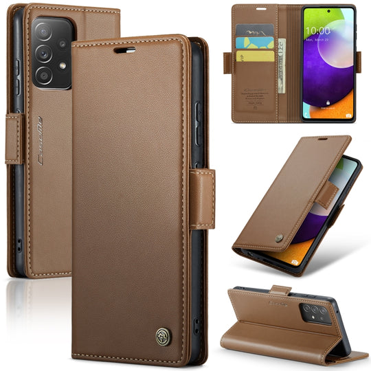 Pour Samsung Galaxy A52/A52s 5G CaseMe 023 Boucle Papillon Litchi Texture RFID Étui de téléphone en cuir antivol (Marron)