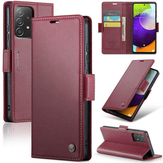 Pour Samsung Galaxy A52 / A52s 5G CaseMe 023 Boucle Papillon Litchi Texture RFID Étui de téléphone en cuir antivol (vin rouge)