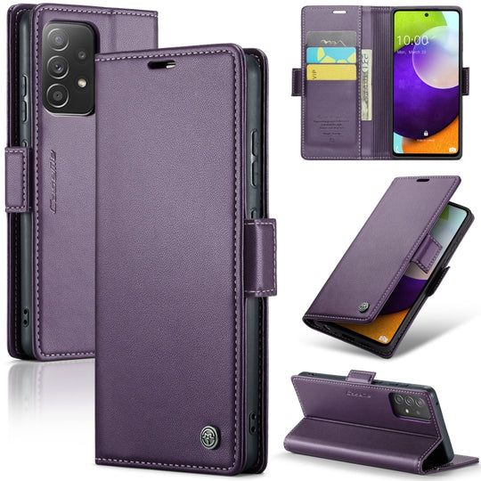 Pour Samsung Galaxy A52 / A52s 5G CaseMe 023 Boucle Papillon Litchi Texture RFID Étui de téléphone en cuir antivol (Violet nacré)