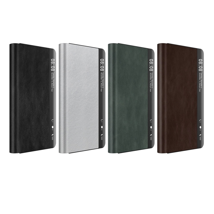 For Huawei Mate X3 Retro Magnetic Side Window View Leather Smart Phone Case(Silver) - Huawei Cases by buy2fix | Online Shopping UK | buy2fix