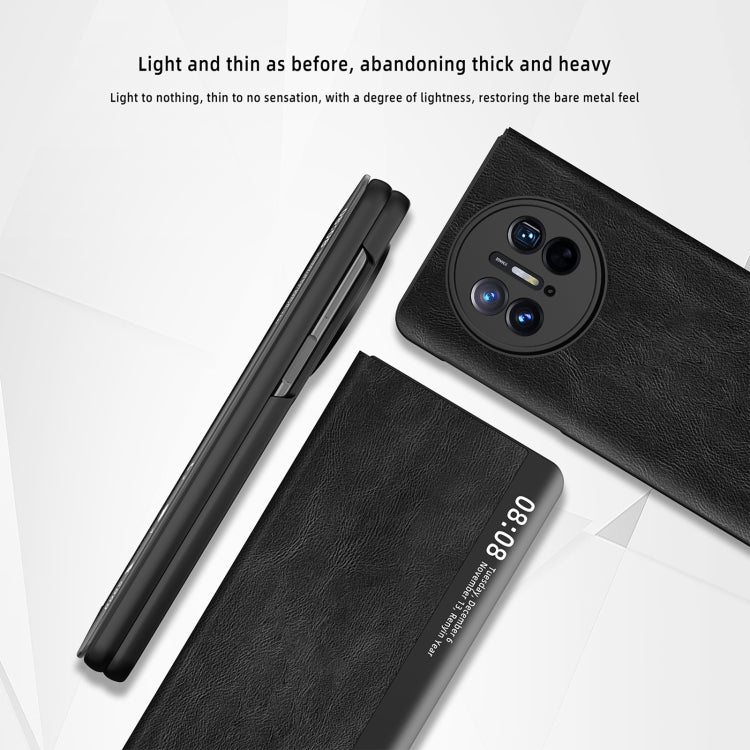 For Huawei Mate X3 Retro Magnetic Side Window View Leather Smart Phone Case(Silver) - Huawei Cases by buy2fix | Online Shopping UK | buy2fix