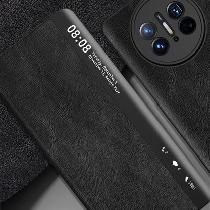 For Huawei Mate X3 Retro Magnetic Side Window View Leather Smart Phone Case(Silver) - Huawei Cases by buy2fix | Online Shopping UK | buy2fix
