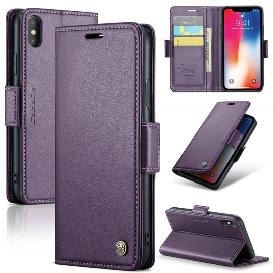 For iPhone XS Max CaseMe 023 Butterfly Buckle Litchi Texture RFID Anti-theft Leather Phone Case(Pearly Purple)