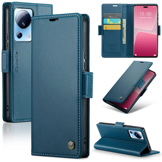 For Xiaomi 13 Lite CaseMe 023 Butterfly Buckle Litchi Texture RFID Anti-theft Leather Phone Case(Blue)