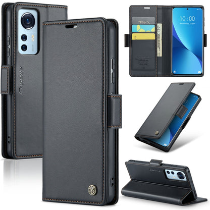 For Xiaomi 12 / 12X / 12S CaseMe 023 Butterfly Buckle Litchi Texture RFID Anti-theft Leather Phone Case(Black) - Xiaomi Cases by CaseMe | Online Shopping UK | buy2fix
