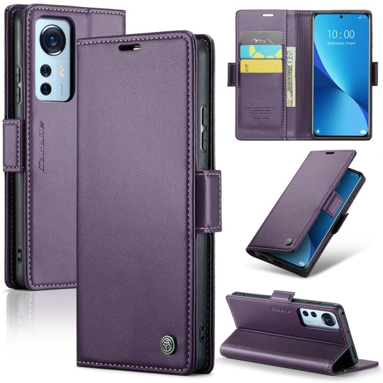 For Xiaomi 12 / 12X / 12S CaseMe 023 Butterfly Buckle Litchi Texture RFID Anti-theft Leather Phone Case(Pearly Purple)