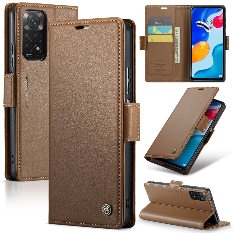 For Xiaomi Redmi Note 11 4G Global CaseMe 023 Butterfly Buckle Litchi Texture RFID Anti-theft Leather Phone Case(Brown) - Xiaomi Cases by CaseMe | Online Shopping UK | buy2fix