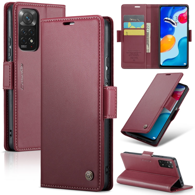 For Xiaomi Redmi Note 11 4G Global CaseMe 023 Butterfly Buckle Litchi Texture RFID Anti-theft Leather Phone Case(Wine Red) - Xiaomi Cases by CaseMe | Online Shopping UK | buy2fix