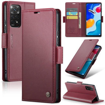 For Xiaomi Redmi Note 11 4G Global CaseMe 023 Butterfly Buckle Litchi Texture RFID Anti-theft Leather Phone Case(Wine Red) - Xiaomi Cases by CaseMe | Online Shopping UK | buy2fix