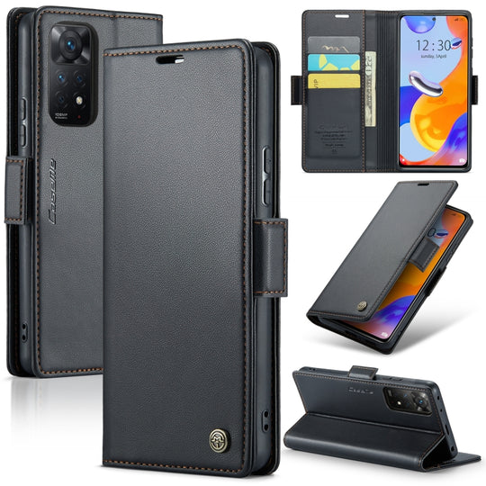 For Xiaomi Redmi Note 11 Pro 5G Global CaseMe 023 Butterfly Buckle Litchi Texture RFID Anti-theft Leather Phone Case(Black)
