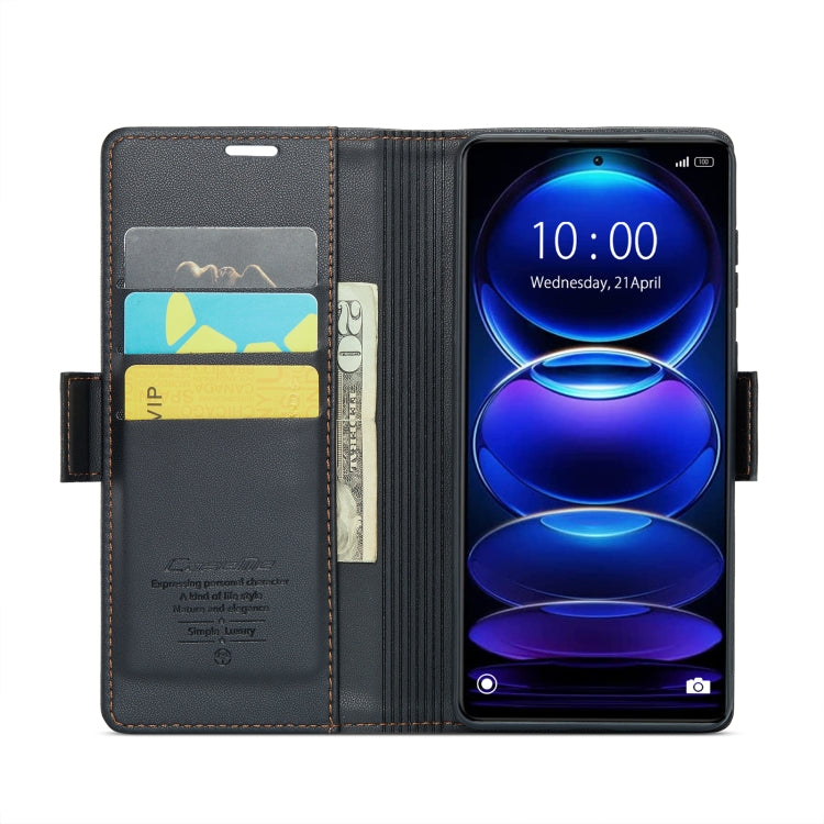 For Xiaomi Poco X5 Pro 5G CaseMe 023 Butterfly Buckle Litchi Texture RFID Anti-theft Leather Phone Case(Black) - Xiaomi Cases by CaseMe | Online Shopping UK | buy2fix