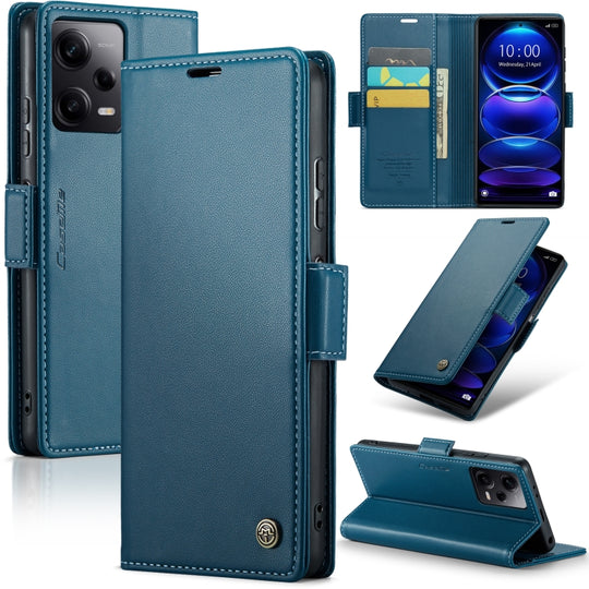 For Xiaomi Poco X5 Pro 5G CaseMe 023 Butterfly Buckle Litchi Texture RFID Anti-theft Leather Phone Case(Blue)