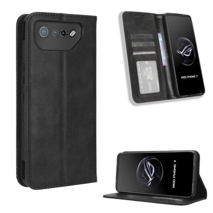 For ASUS ROG Phone 7 Magnetic Buckle Retro Texture Leather Phone Case(Black) by buy2fix