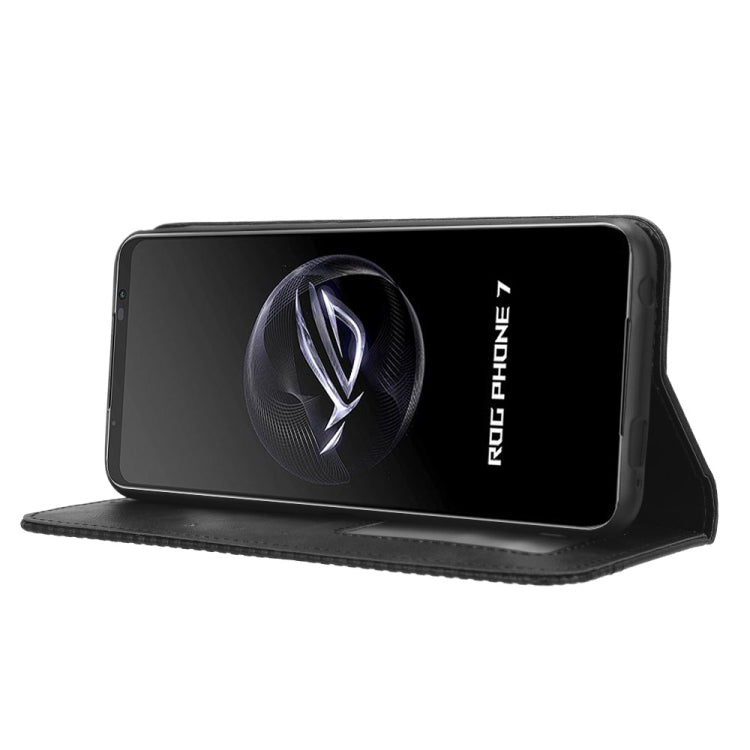 For ASUS ROG Phone 7 Magnetic Buckle Retro Texture Leather Phone Case(Black) by buy2fix