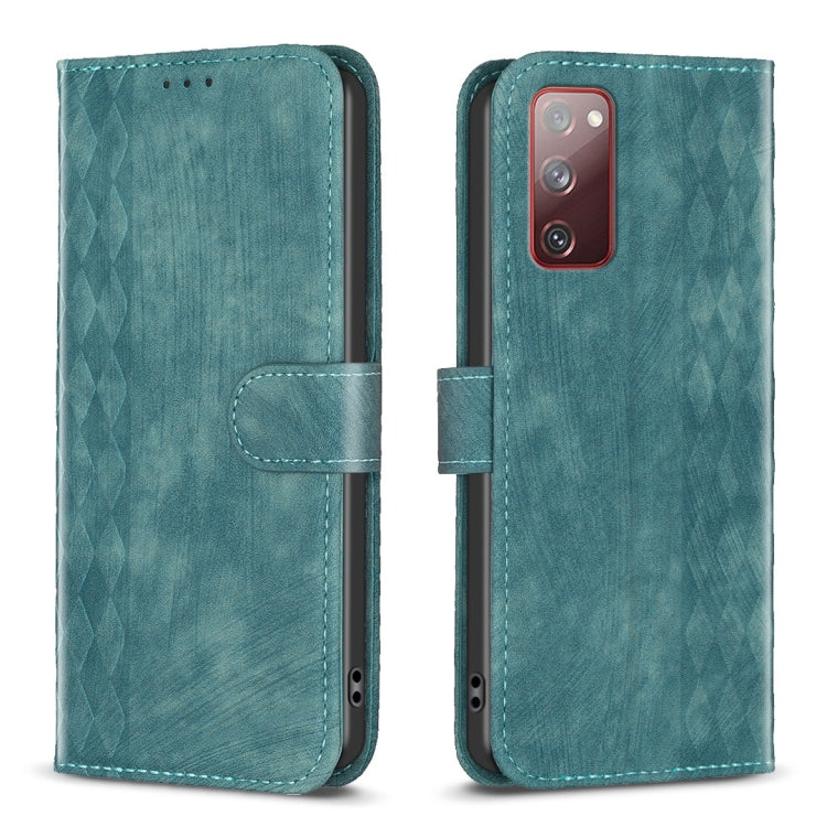 For Samsung Galaxy S20 FE Plaid Embossed Leather Phone Case(Green) by buy2fix