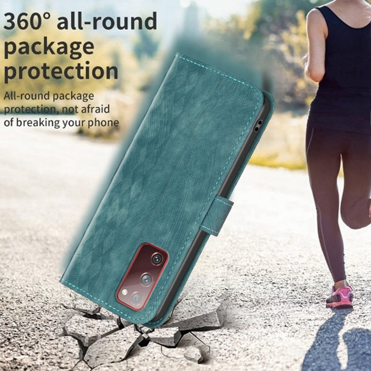 For Samsung Galaxy S20 FE Plaid Embossed Leather Phone Case(Green) by buy2fix