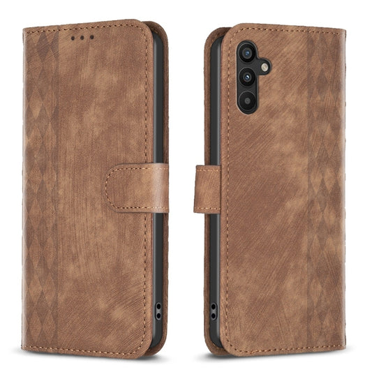 For Samsung Galaxy A34 Plaid Embossed Leather Phone Case(Brown) by buy2fix