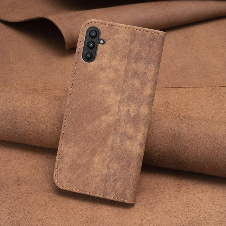 For Samsung Galaxy A34 Plaid Embossed Leather Phone Case(Brown) by buy2fix