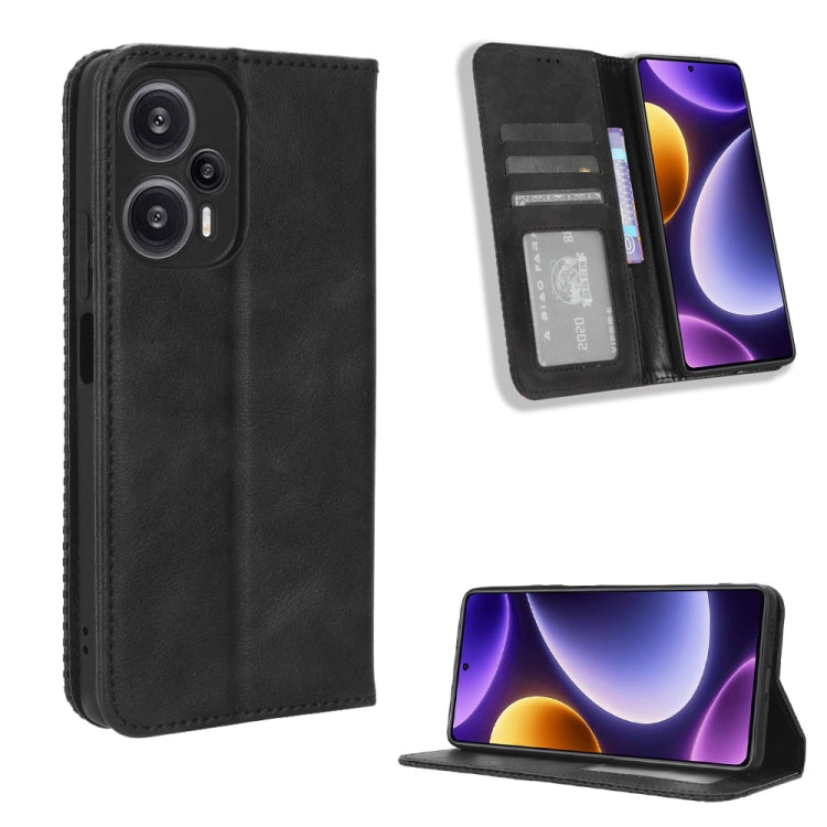 For Xiaomi Poco F5 5G Magnetic Buckle Retro Texture Leather Phone Case(Black) - Xiaomi Cases by buy2fix | Online Shopping UK | buy2fix