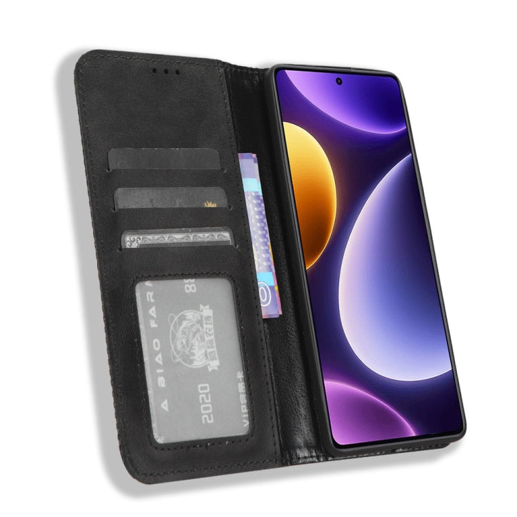 For Xiaomi Poco F5 5G Magnetic Buckle Retro Texture Leather Phone Case(Black) - Xiaomi Cases by buy2fix | Online Shopping UK | buy2fix