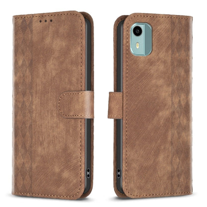 For Nokia C12 Plaid Embossed Leather Phone Case(Brown) by buy2fix