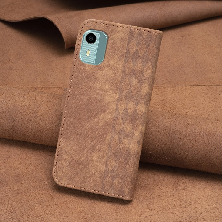 For Nokia C12 Plaid Embossed Leather Phone Case(Brown) by buy2fix
