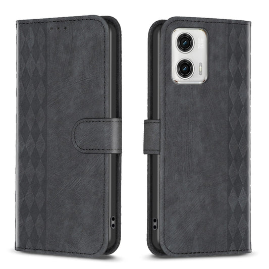 For Motorola Moto G73 5G Plaid Embossed Leather Phone Case(Black) - Motorola Cases by buy2fix | Online Shopping UK | buy2fix