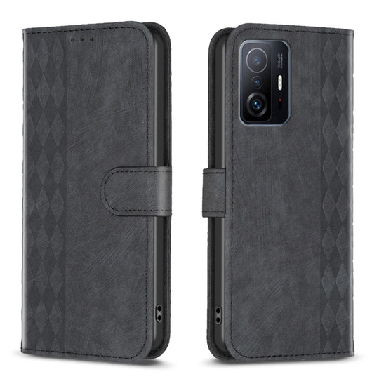 For Xiaomi 11T / 11T Pro Plaid Embossed Leather Phone Case(Black)