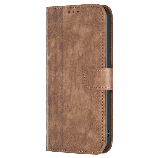 For Xiaomi 12 Plaid Embossed Leather Phone Case(Brown) by buy2fix