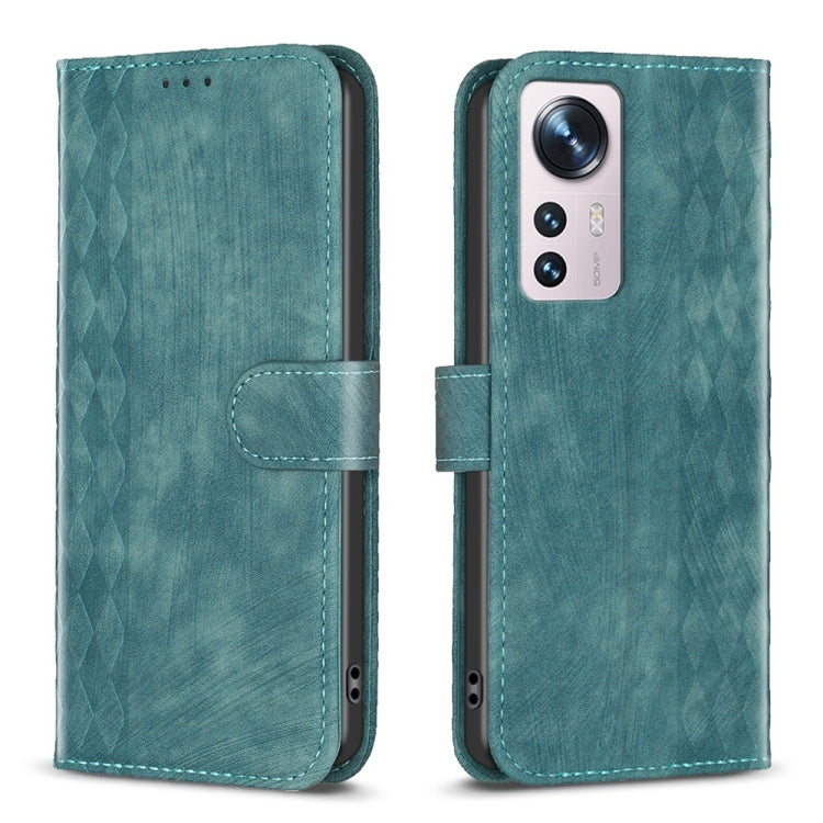 For Xiaomi 12 Plaid Embossed Leather Phone Case(Green) by buy2fix