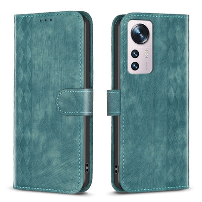 For Xiaomi 12 Plaid Embossed Leather Phone Case(Green) by buy2fix