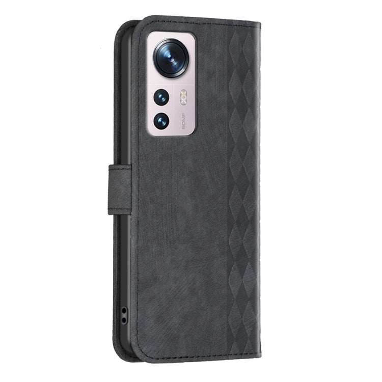 For Xiaomi 12 Plaid Embossed Leather Phone Case(Black) by buy2fix