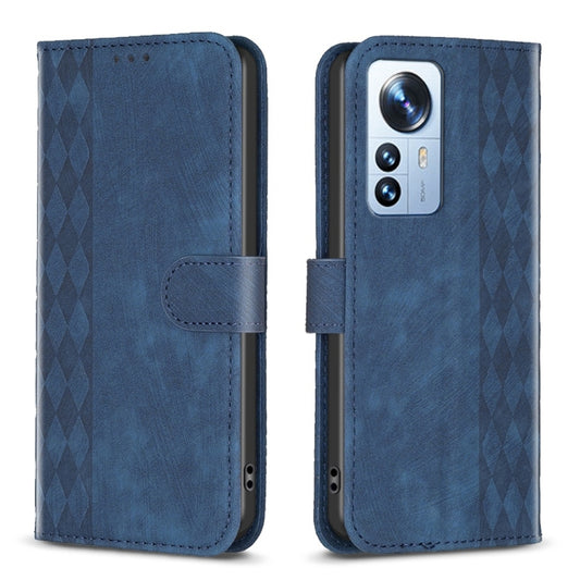 For Xiaomi 12 Pro Plaid Embossed Leather Phone Case(Blue) - Xiaomi Cases by buy2fix | Online Shopping UK | buy2fix