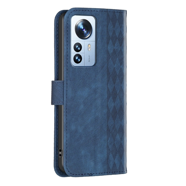 For Xiaomi 12 Pro Plaid Embossed Leather Phone Case(Blue) - Xiaomi Cases by buy2fix | Online Shopping UK | buy2fix