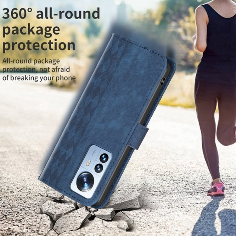 For Xiaomi 12 Pro Plaid Embossed Leather Phone Case(Blue) - Xiaomi Cases by buy2fix | Online Shopping UK | buy2fix