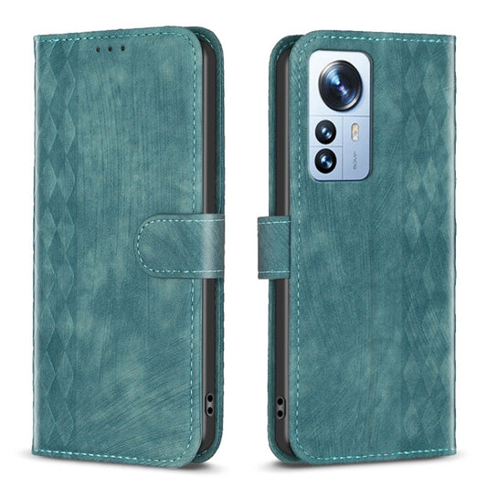 For Xiaomi 12 Pro Plaid Embossed Leather Phone Case(Green) - Xiaomi Cases by buy2fix | Online Shopping UK | buy2fix
