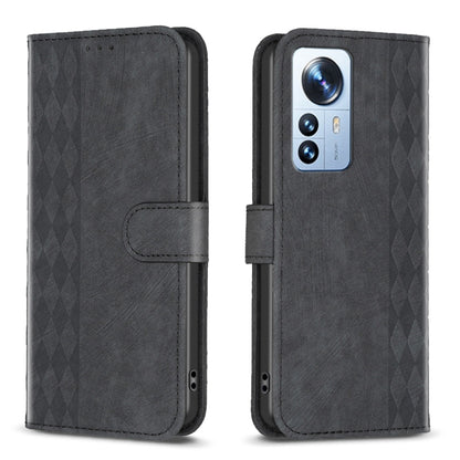 For Xiaomi 12 Pro Plaid Embossed Leather Phone Case(Black) - Xiaomi Cases by buy2fix | Online Shopping UK | buy2fix