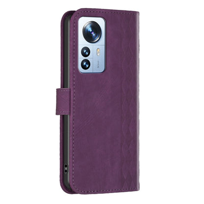 For Xiaomi 12 Pro Plaid Embossed Leather Phone Case(Purple) by buy2fix