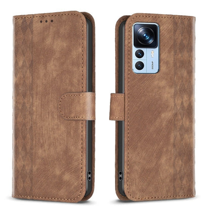 For Xiaomi 12T / 12T Pro Plaid Embossed Leather Phone Case(Brown) by buy2fix