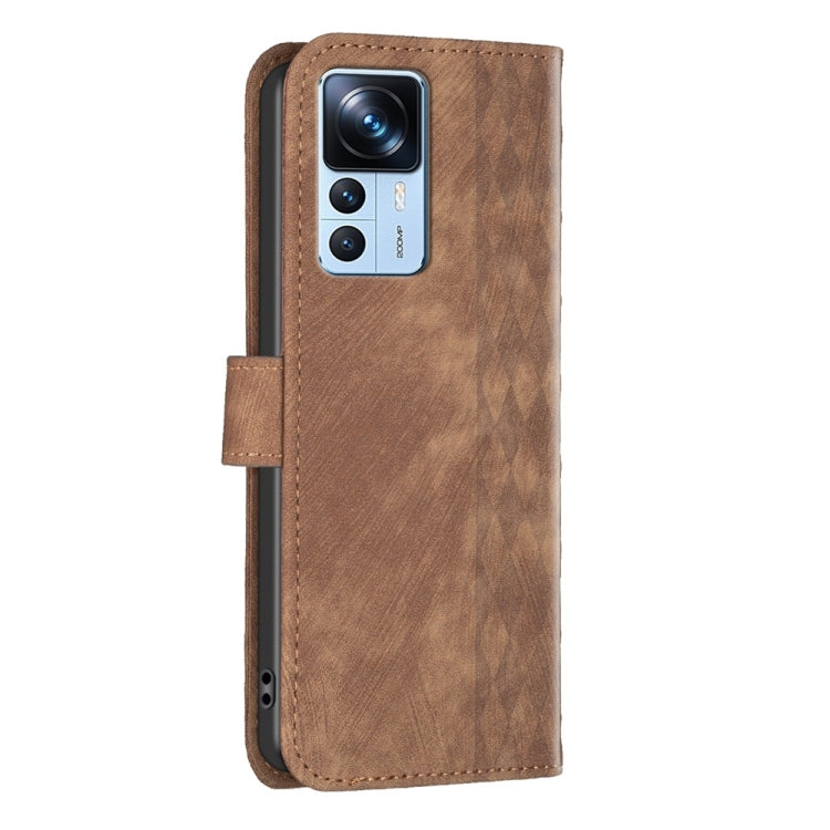 For Xiaomi 12T / 12T Pro Plaid Embossed Leather Phone Case(Brown) by buy2fix