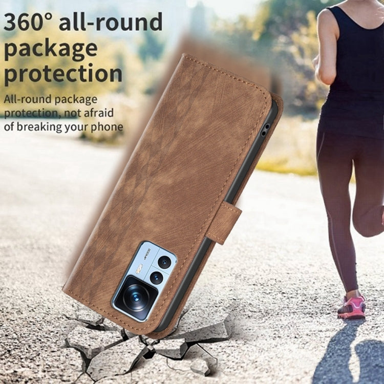 For Xiaomi 12T / 12T Pro Plaid Embossed Leather Phone Case(Brown) by buy2fix