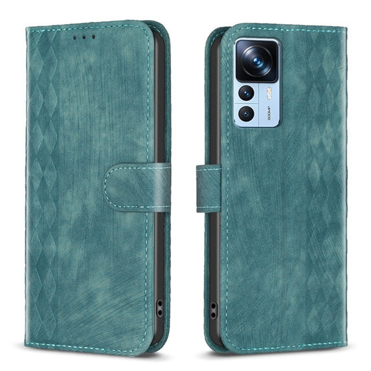 Pour Xiaomi 12T / 12T Pro Étui de téléphone en cuir gaufré à carreaux (vert)