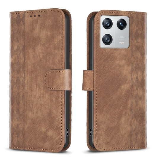 For Xiaomi 13 Plaid Embossed Leather Phone Case(Brown) - Xiaomi Cases by buy2fix | Online Shopping UK | buy2fix