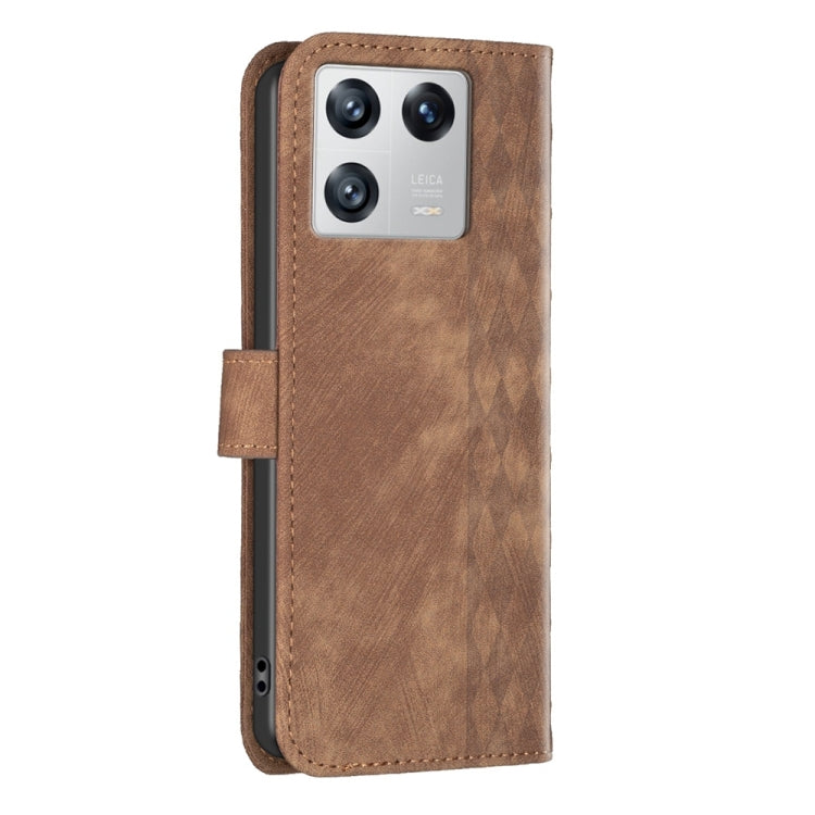 For Xiaomi 13 Plaid Embossed Leather Phone Case(Brown) - Xiaomi Cases by buy2fix | Online Shopping UK | buy2fix