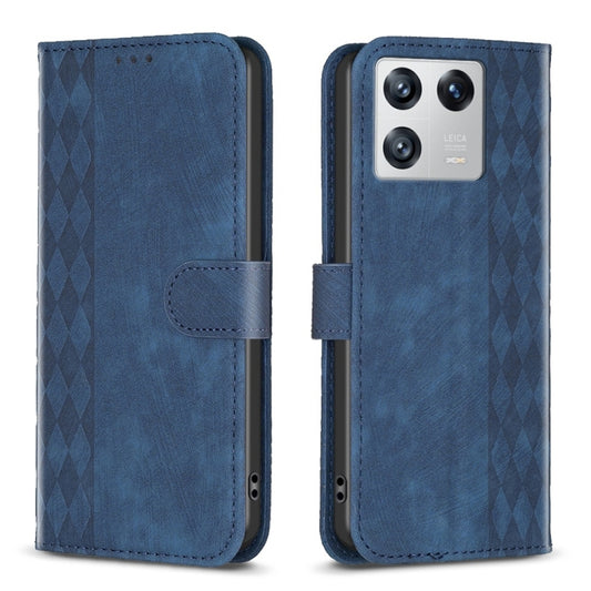For Xiaomi 13 Plaid Embossed Leather Phone Case(Blue) - Xiaomi Cases by buy2fix | Online Shopping UK | buy2fix