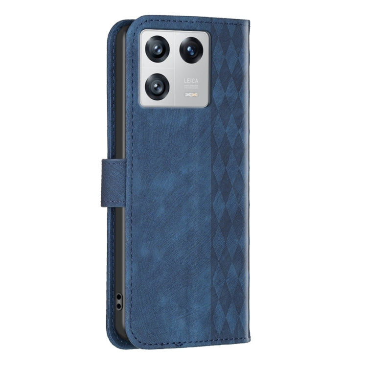 For Xiaomi 13 Plaid Embossed Leather Phone Case(Blue) - Xiaomi Cases by buy2fix | Online Shopping UK | buy2fix
