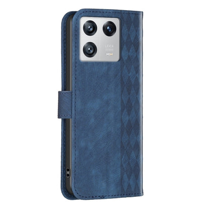 For Xiaomi 13 Plaid Embossed Leather Phone Case(Blue) - Xiaomi Cases by buy2fix | Online Shopping UK | buy2fix