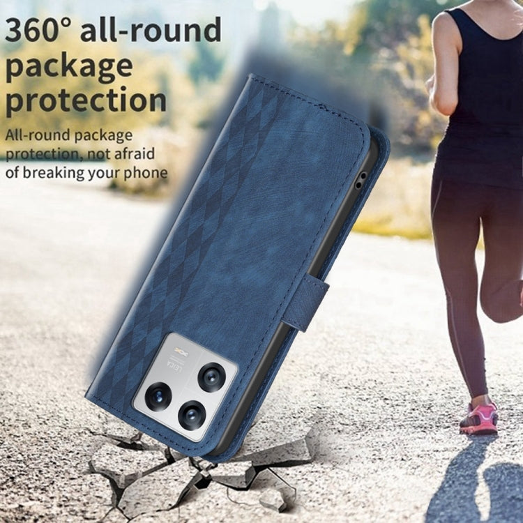 For Xiaomi 13 Plaid Embossed Leather Phone Case(Blue) - Xiaomi Cases by buy2fix | Online Shopping UK | buy2fix