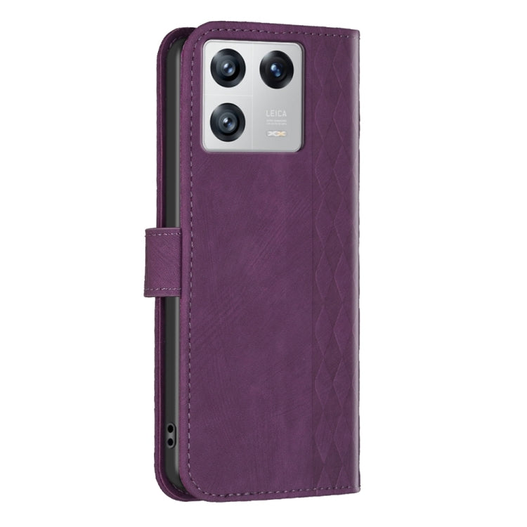 For Xiaomi 13 Plaid Embossed Leather Phone Case(Purple) - Xiaomi Cases by buy2fix | Online Shopping UK | buy2fix